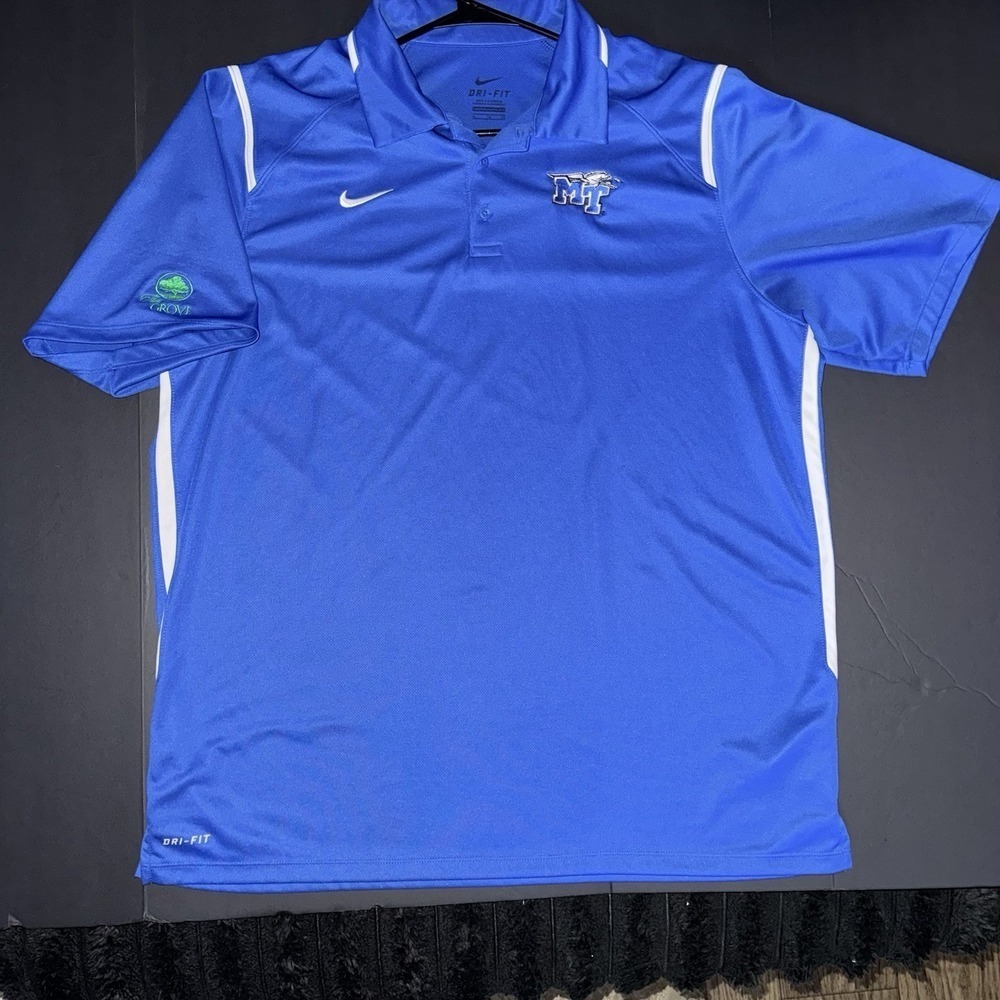Men's XL Nike Dri-Fit Polo Shirt Blue White Short Sleeve Men's MTSU‎ The Grove